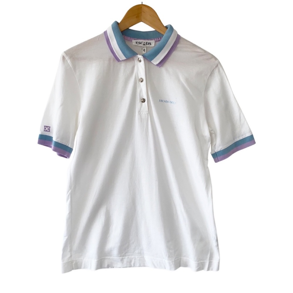 Escada Golf White/ Blue Polo Cotton Shirt EU38